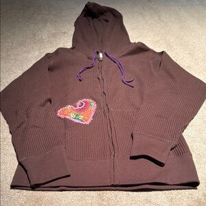 Brown Hoodie with Heart Patch on front and back!